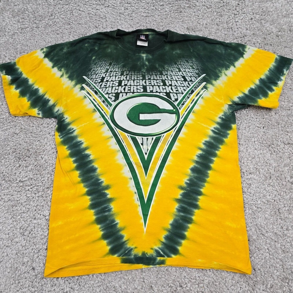 NFL‎ Green Bay Packers T-Shirt Mens Large Green Yellow Tie Dye Sporty Streetwear